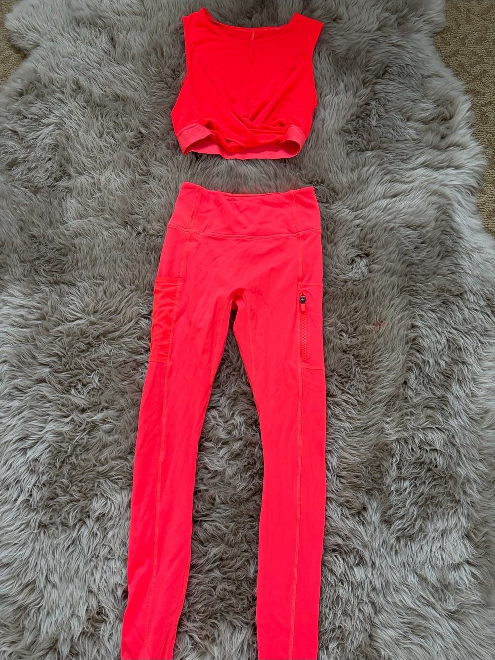 Fabletics Bright Coral High-Rise Leggings with Crop Top Set
